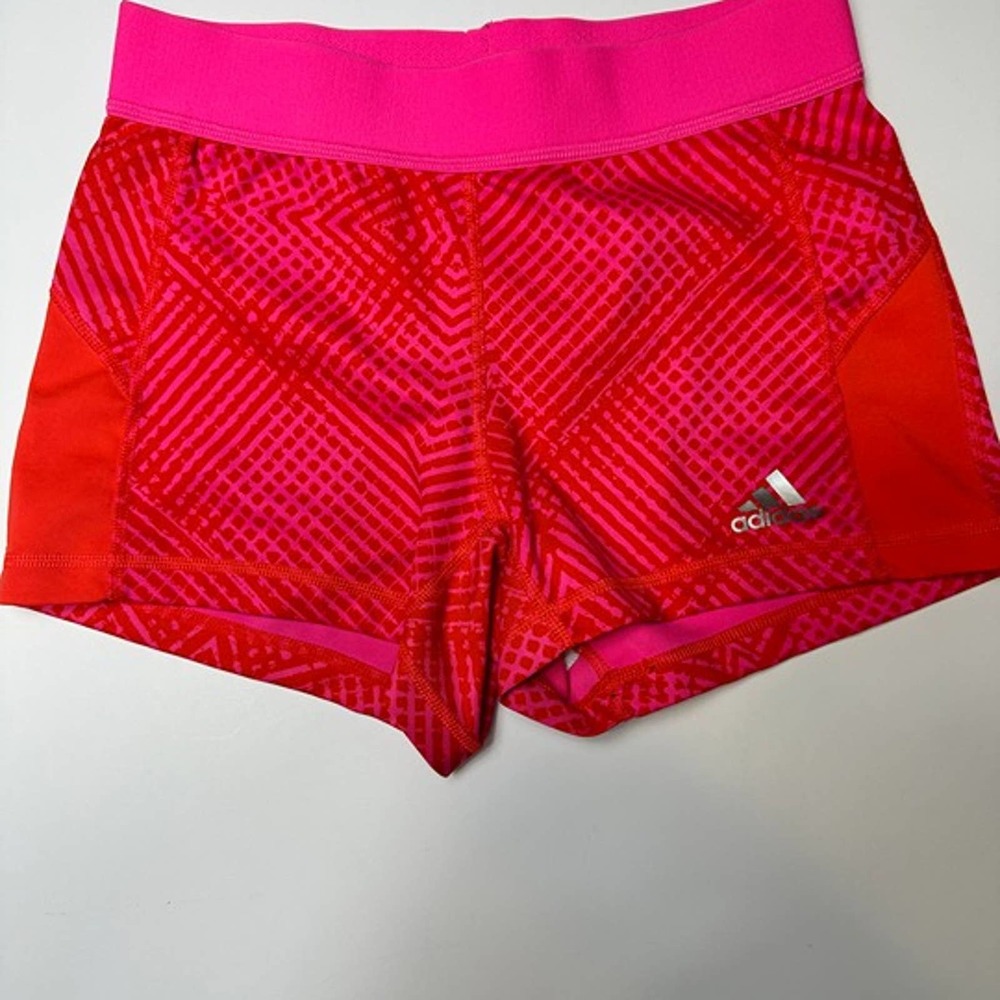 Adidas Climalite Techfit Compression Shorts Pink & Orange Abstract Womens Small